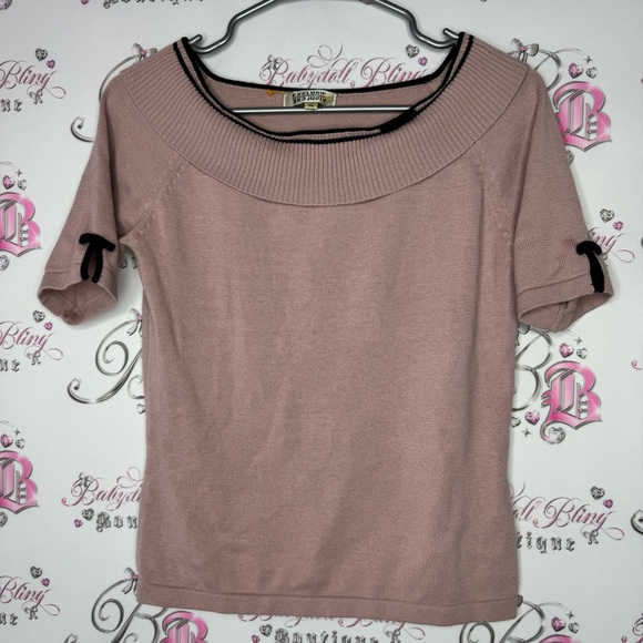 Exclusif top off shoulder ribbon 🎀 bows accents blush pink with black y2k cute - Picture 4 of 8